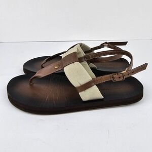 Tidewater Montauk Cabana Beige Flip Flop Sandals Sz 7 Leather & Cloth‎ Strap